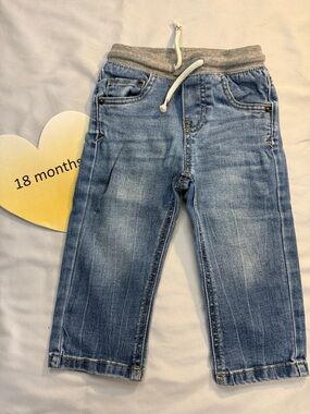 Cat & Jack - Blue Denim with Grey Ribbed elastic Waistband